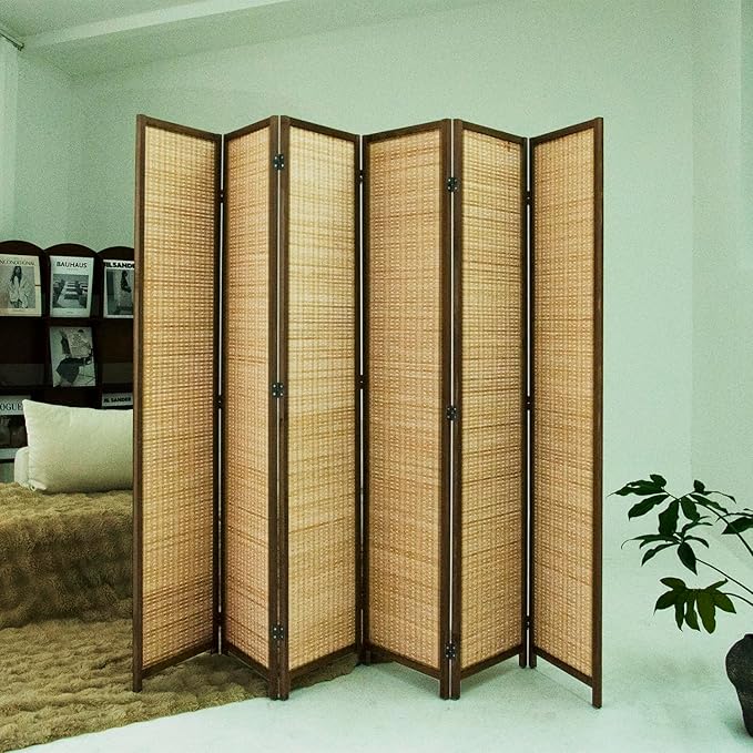 Loomveil 6 Panel Room Divider Folding Privacy Screen, 67 inch Bamboo Panel - Image 3