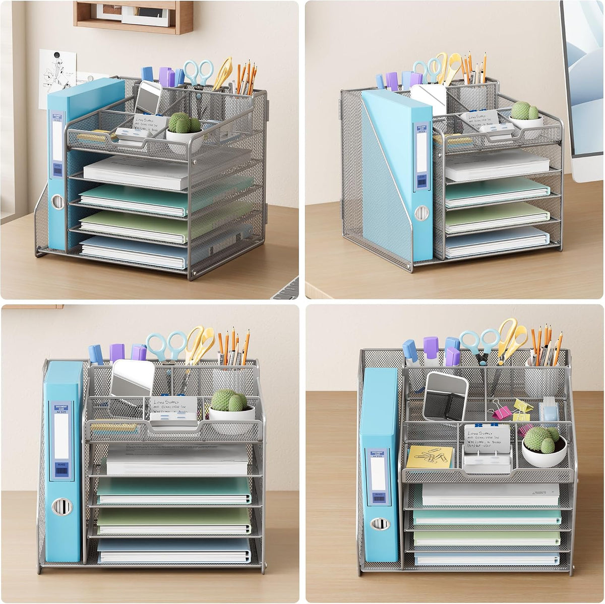 Lavatino 5-Tier Metal Mesh Desk Organizer with File Holder & 7 Customizab...