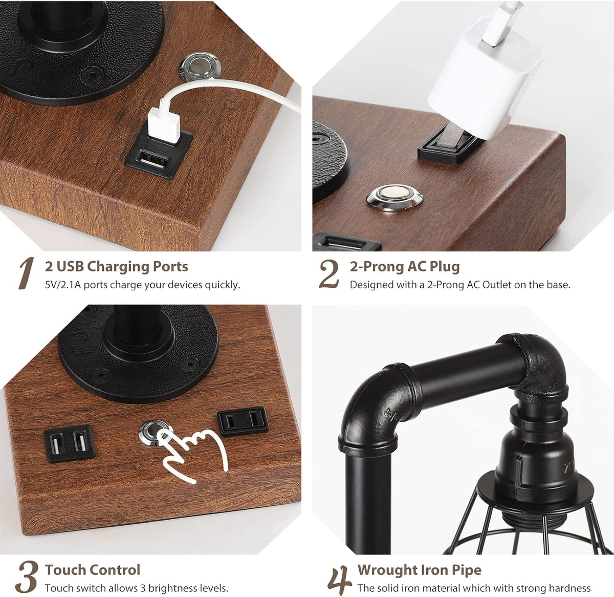 Industrial Touch Control Table Lamp with Metal Cage Shade, Desk Lamps