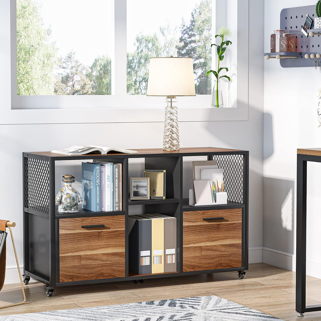 tribesigns 2 drawer wood file cabinets, modern mobile shown in use