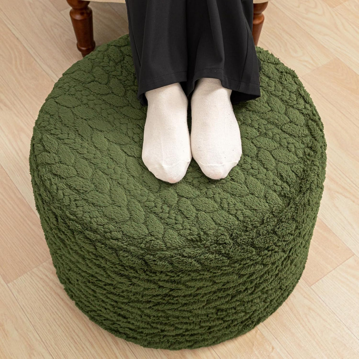round pouf ottoman foot stool 20x14in ottoman footrest, side view