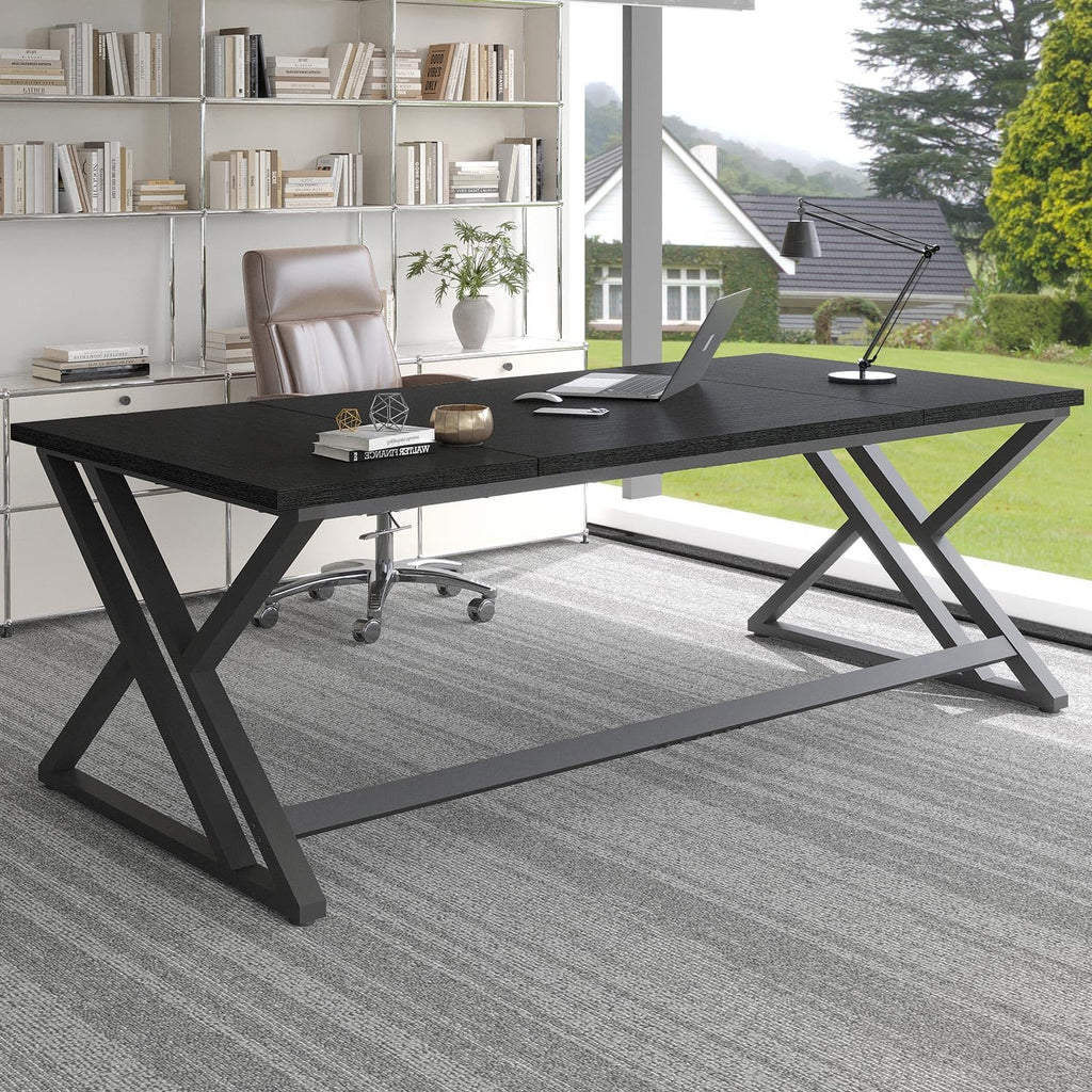 lvb 78.7" black computer desk, large industrial pc, main product view