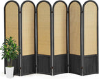 Asnefeli Room Divider 4 Panels, Folding Privacy Screen, Foldable Wood Rattan by AsNefeli