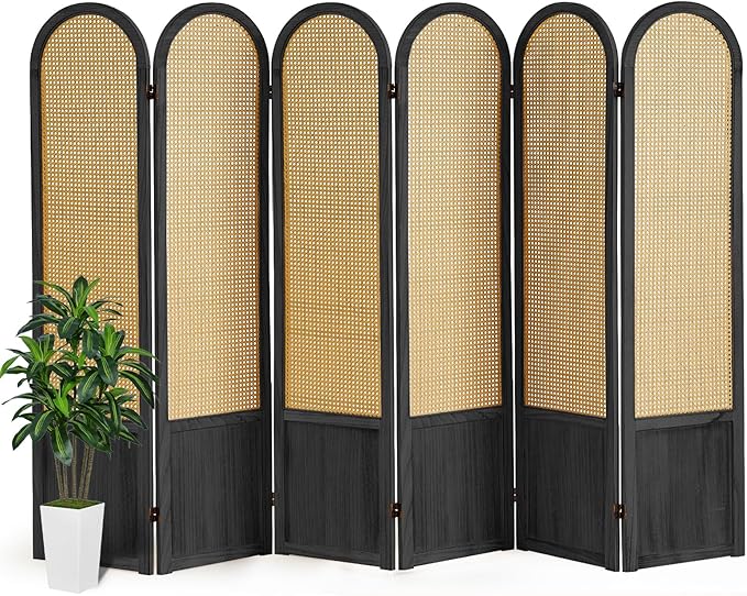 Asnefeli Room Divider 4 Panels, Folding Privacy Screen, Foldable Wood Rattan by AsNefeli