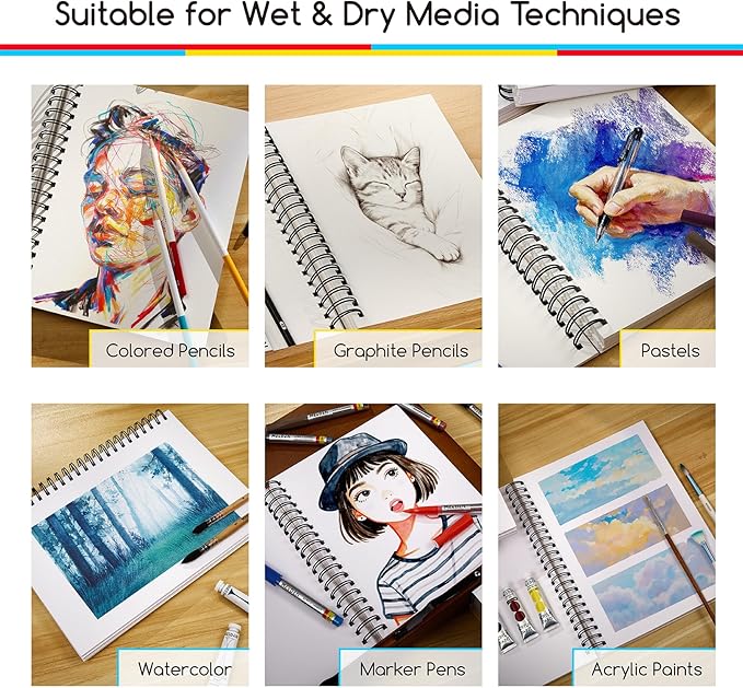 MEEDEN Mixed Media Paper Pad: 8" x 10" 112lb/165gsm Spiral Bound Mixed Media - Image 6
