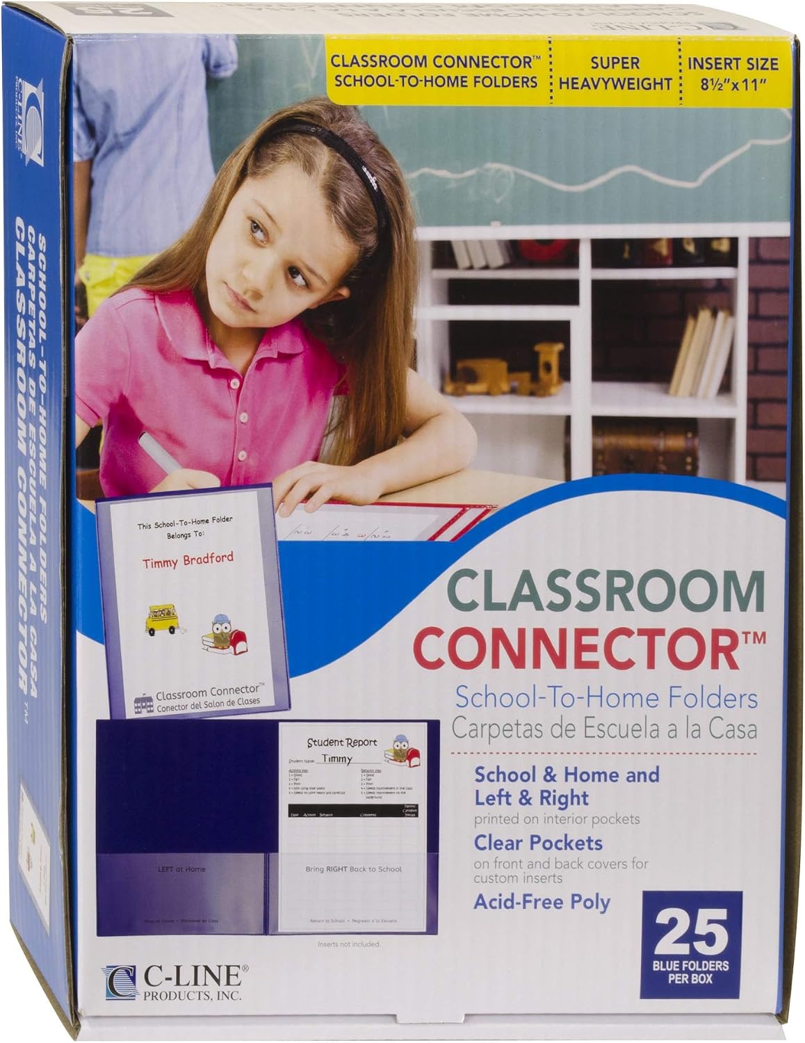 C-Line Classroom Connector School-to-Home Folders, Blue, 25 per Box (32005)