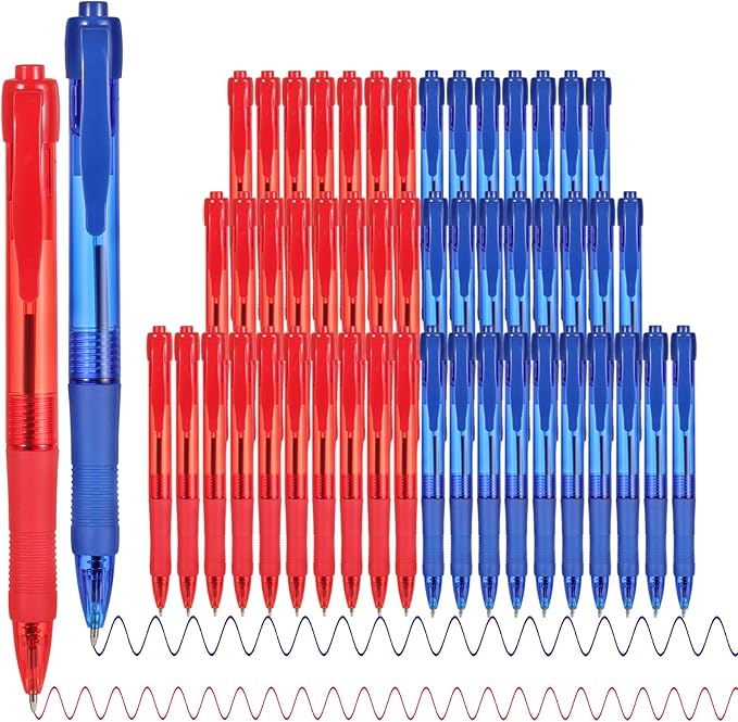 deegtran Pens Bulk, 50 Pack No Bleed Blue & Red Ink Click Pens by DEEGTRANPENS
