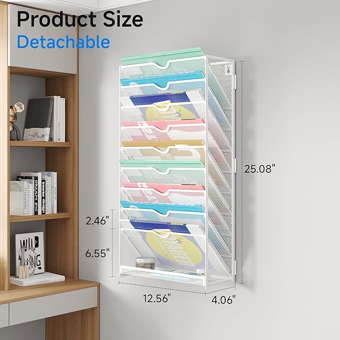 Lavatino 10-Tier Hanging File Organizer, Wall Mount File Holder - Image 5