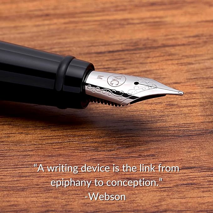 Webson Gill Show Up' Black Luxury Executive Fountain Pen, Woven Lacquer & Chrome - Image 4