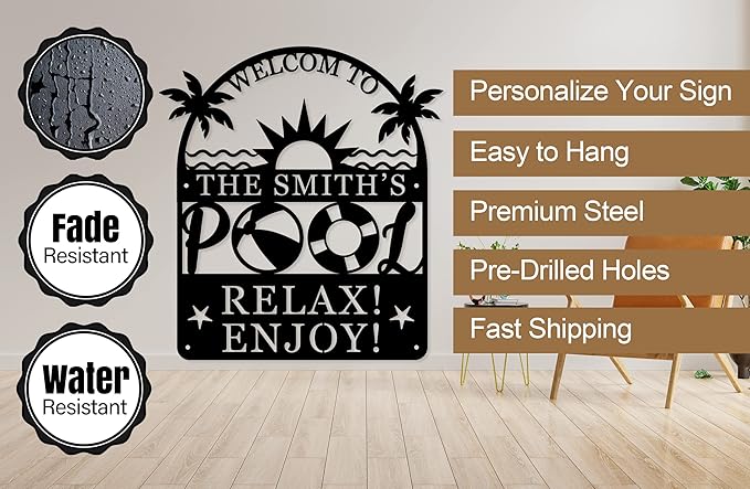Personalized Pool Sign, Pool Gift, Custom Pool Decor, Custom Metal Pool Sign - Image 6