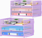 Subekyu 2-Pack 3-Tier Purple Metal Mesh Desk Paper Letter Tray & File Sorter by SUBEKYU
