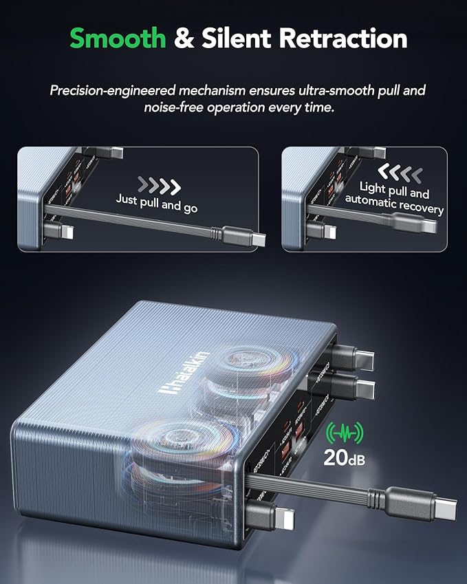 8-in-1 Retractable USB C Charger Block, 105W Gan Usbc Fast Charging Station Hub - Image 6