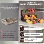 acacia wood pantry storage bins - stackable open, side view