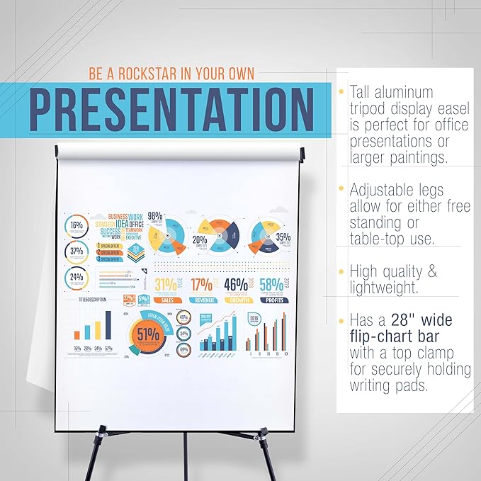 U.S. Art Supply 70" High Boardroom XL Black Aluminum Flip Chart Easel & - Image 4