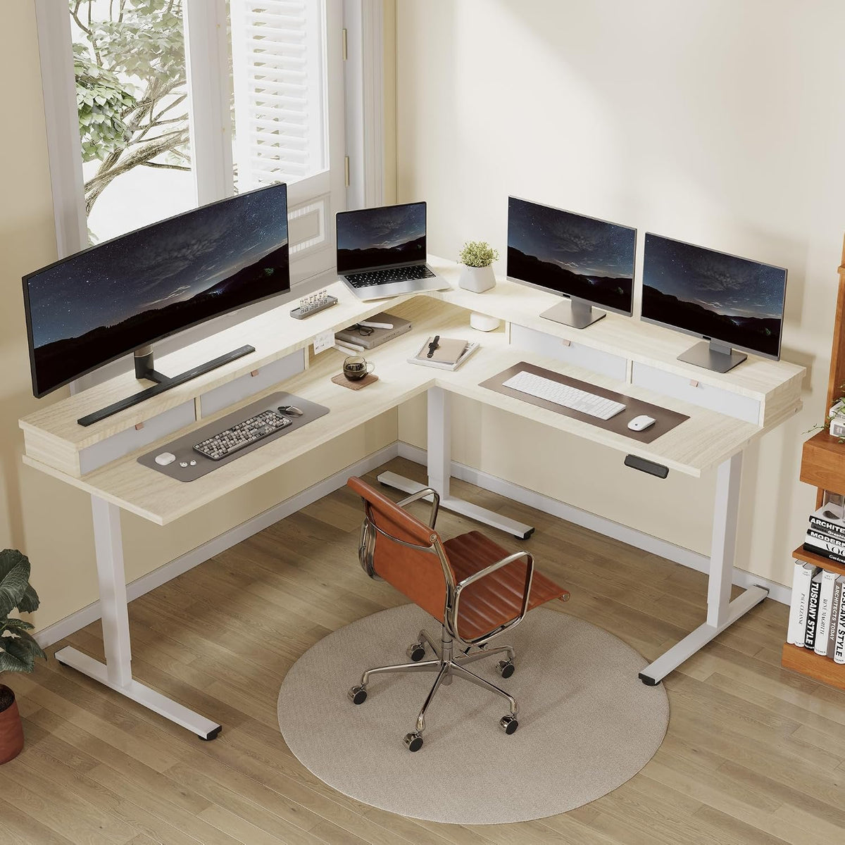 FLEXISPOT Reversible L-Shaped Corner Standing Desk with Monitor Shelf
