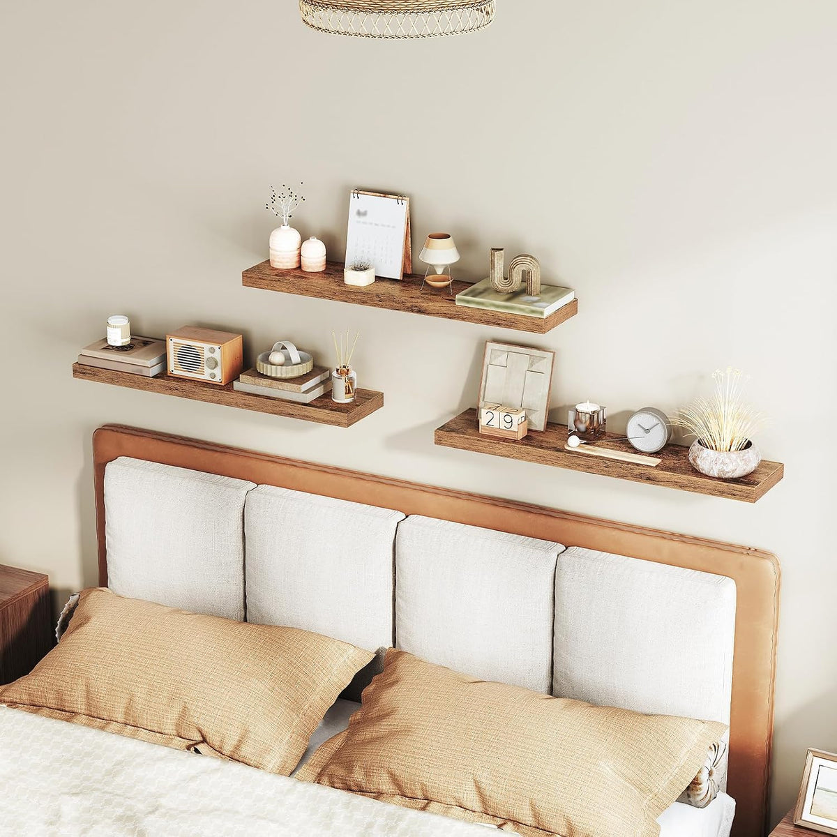 RALGEND Floating Shelves for Wall, 1.5" Thick Wall Shelf Set of 3 with I...