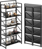 JSB No Assembly Folding Bookshelf, 5 Tier Industrial Metal Book Shelf by HomeFurniture