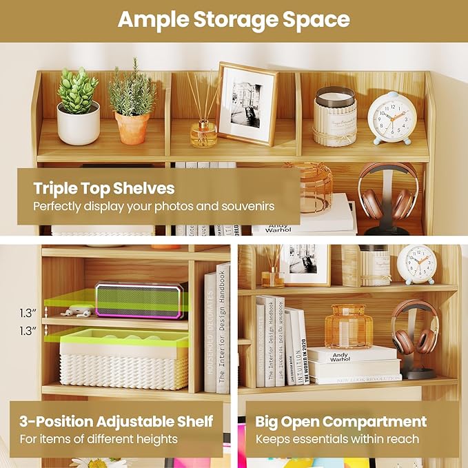 Tangkula Desktop Bookshelf for Computer Up to 32”, 37” Countertop Storage Hutch - Image 6