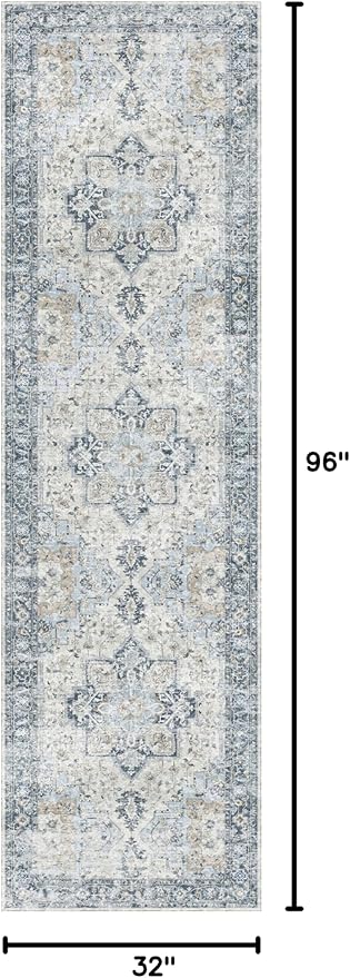 GENIMO Runner Rug 2'6''x8, Non Slip Vintage Hallway Runner Rugs, Low Pile - Image 2