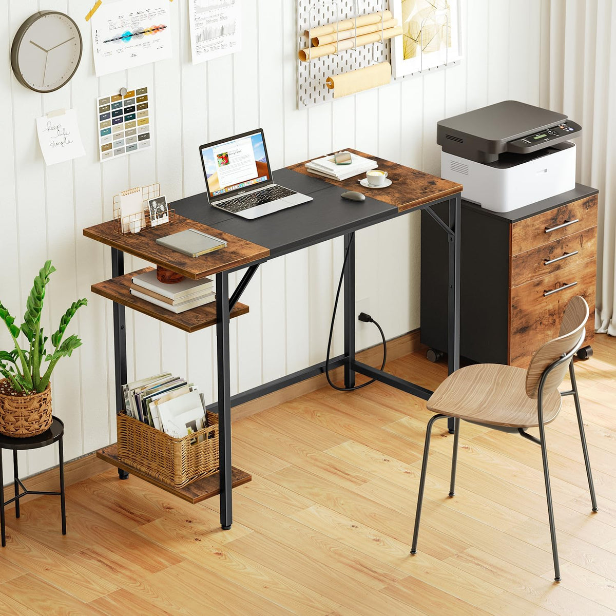 HOOBRO Small Computer Desk, 35.4 Inch Home Office Desk with Power Outlet, Wri...