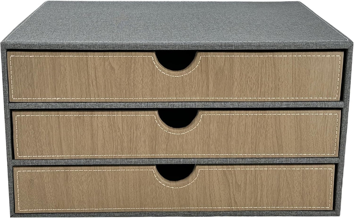 3-Drawer Leather Desk Organizer with A4 File Holder-Stackable Modular Storage...
