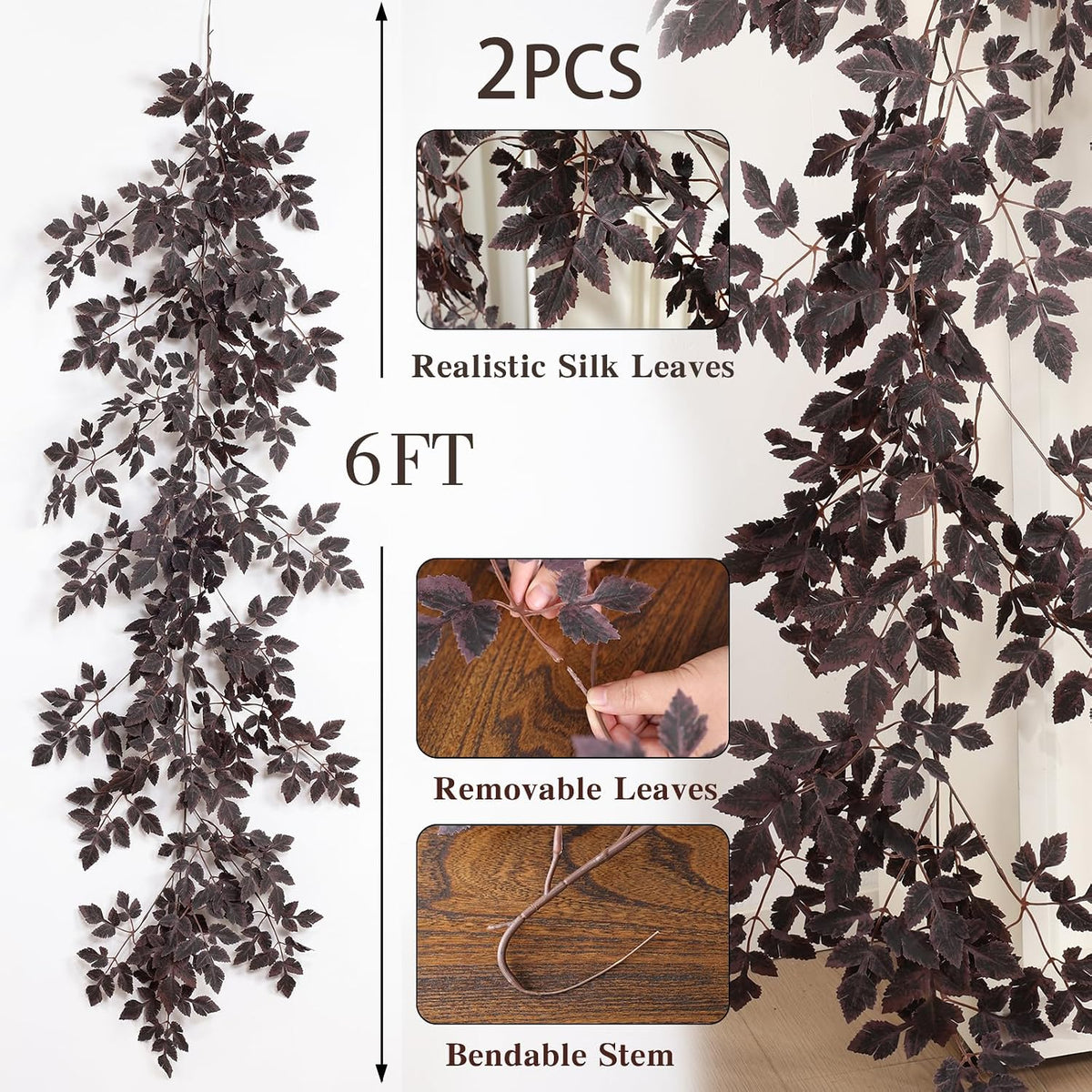 mizii 2 Strands Burgundy Artificial Vines Cimicifuga Garland 6 Feet Fake Vine...