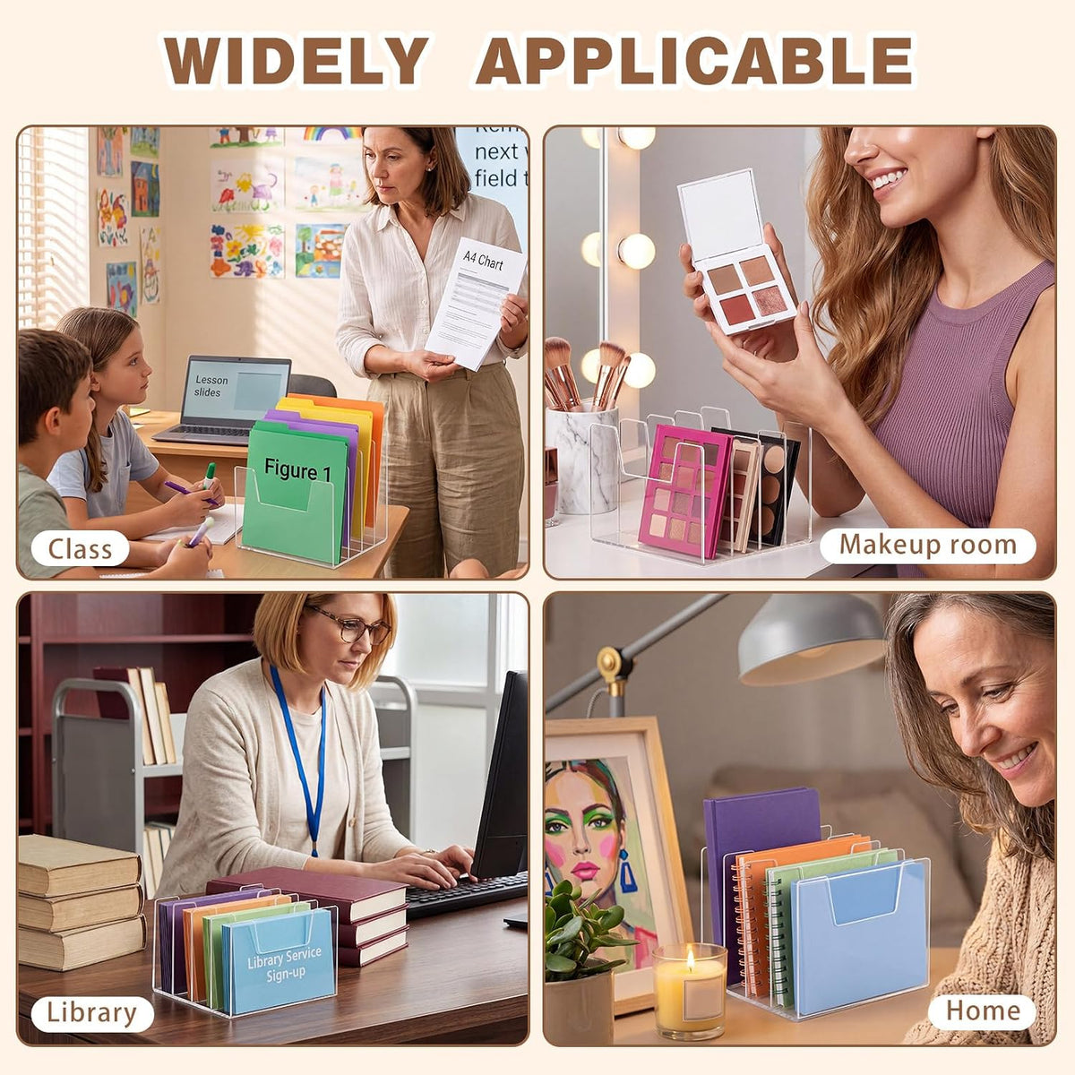 1 Pack 4 Section Clear Acrylic Desktop File Organizer Vertical File Sorter