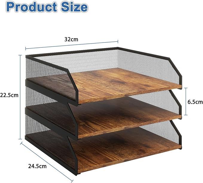 Natwind 3-Tier Stackable Paper Tray, Metal Mesh Desktop Organizer, Paper Sorter - Image 2