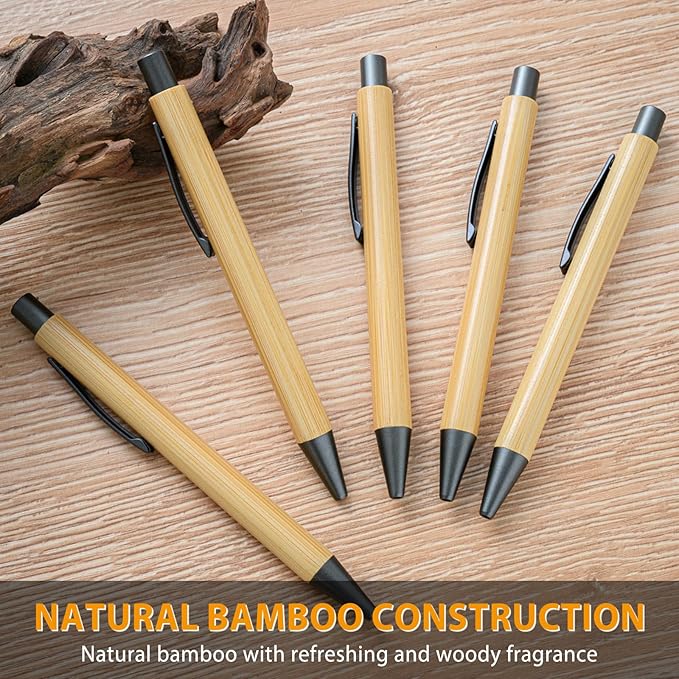 lyforx 100pcs Bamboo Pens Bulk Wooden Bamboo Pens Engraving Wooden Ballpoint - Image 2
