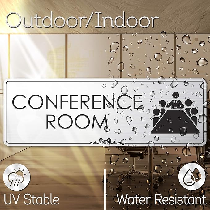 Conference Room Sign Office Meeting Sign, Brushed Silver, Fade Resistance - Image 4