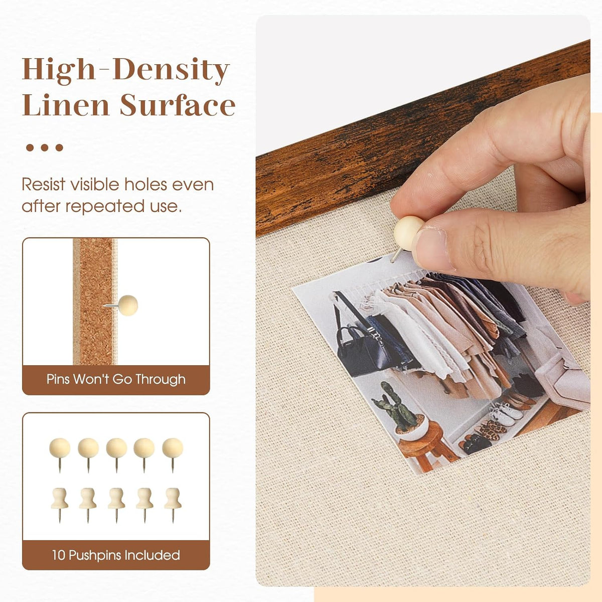 DOLLAR BOSS 36"x24" Linen Cork Board Decorative Bulletin Board, Brown