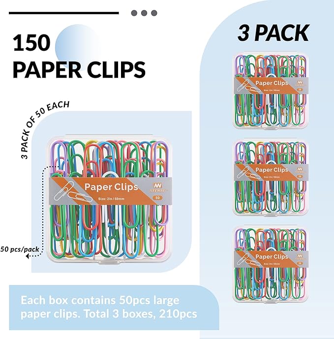 NEEWAY Colorful Large Paper Clips, 2 Inch Jumbo Paper Clips, 3 Pack of 50 - Image 3