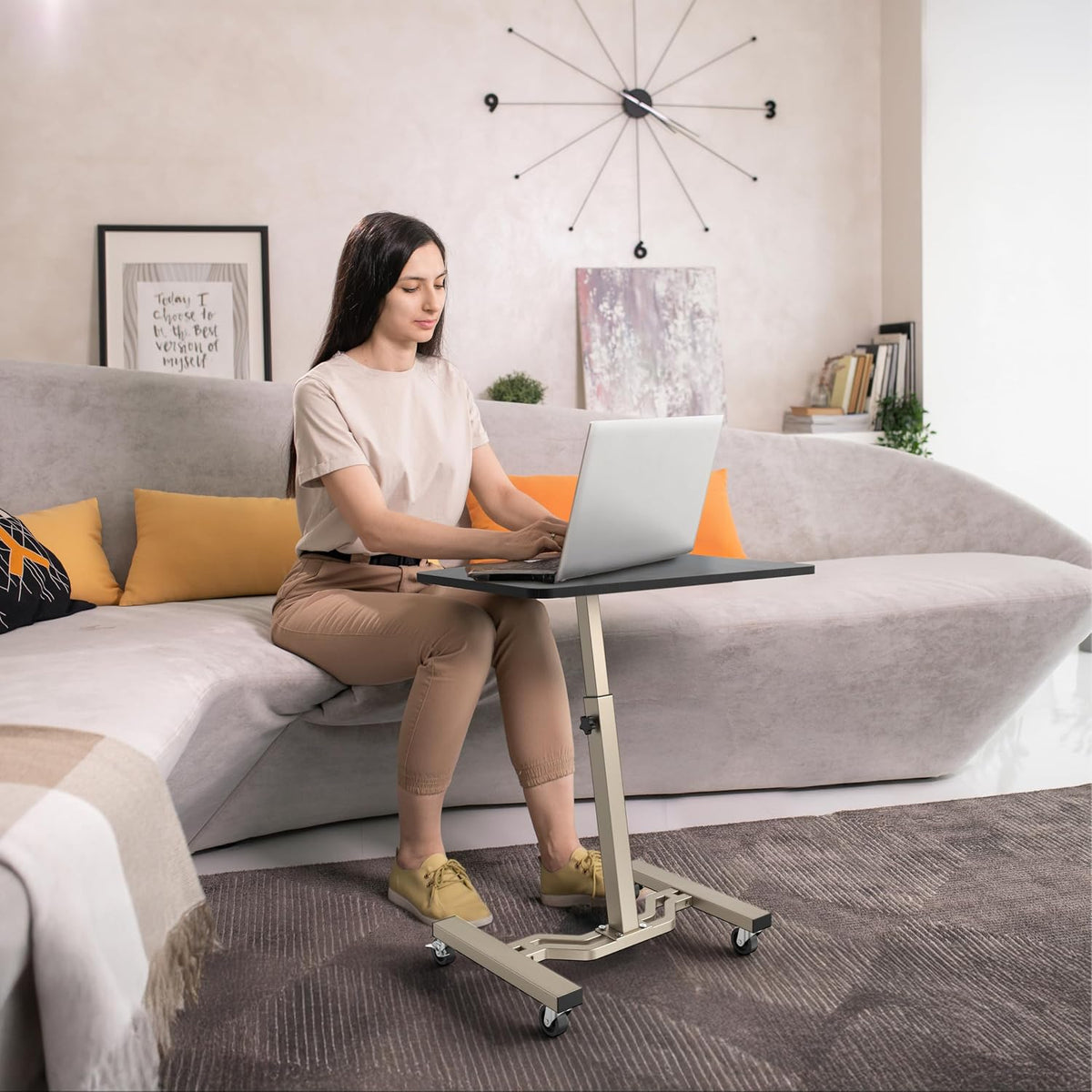 Le Crozz Mobile Height Adjustable Laptop Rolling Cart, Espresso