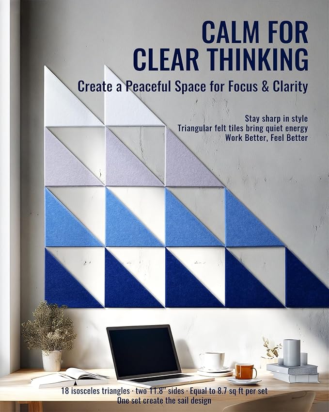 PebblingQ Felt Wall Tiles Bulletin Board, Marine Blue White Panels, Modular - Image 3