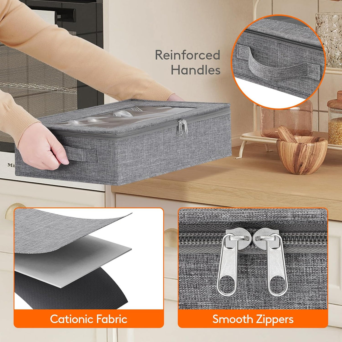 Lifewit Silverware Storage Box, Covered Flatware Organizer with Zipper Lid