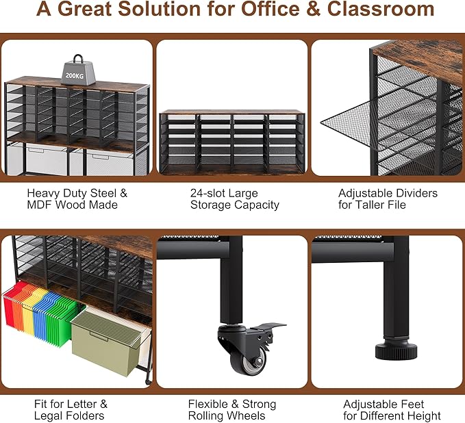 EasyPAG Rolling File Cart with 24 Slot Mail Organizer, Under Desk Storage with - Image 4