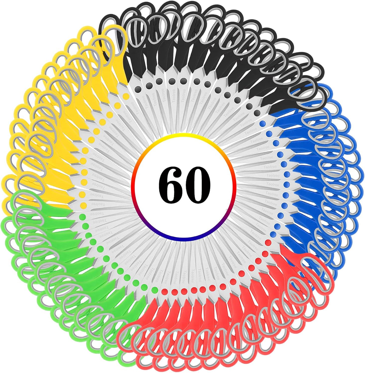Scissors Bulk 60-Pack, Taotree 8" All Purpose Scissors, Soft Comfort-Grip