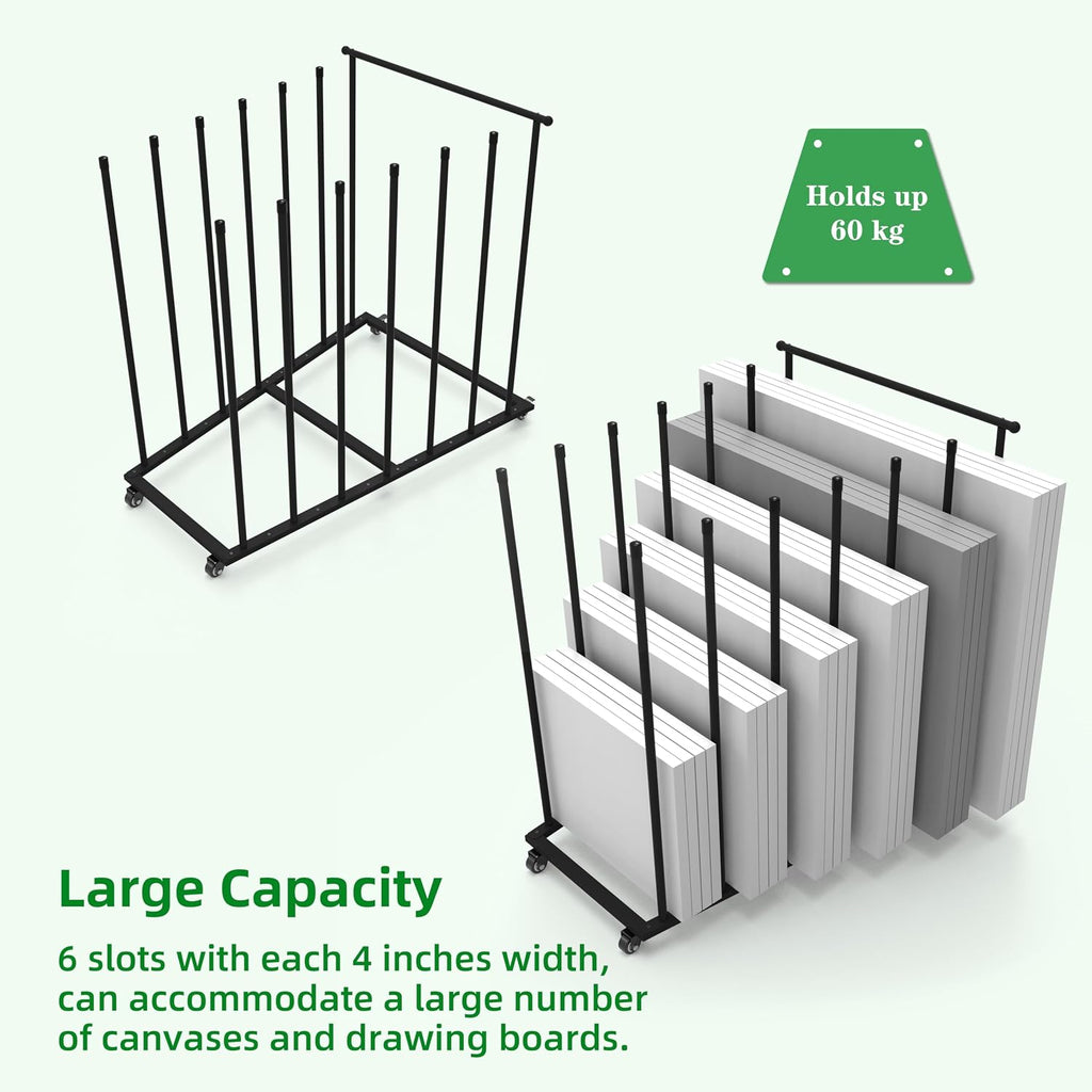 art storage rack, art canvas storage, canvas boards on a desk or shelf