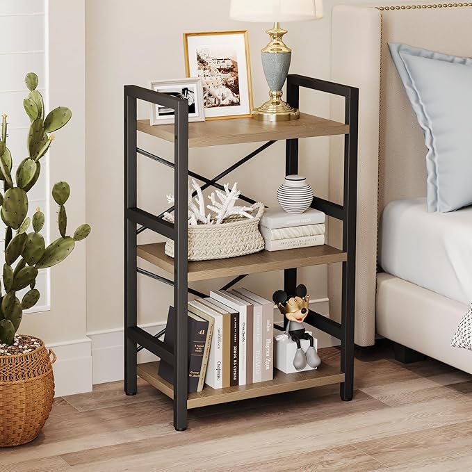 Homeiju Bookshelf, 3 Tier Industrial Bookcase, Metal Small Bookcase, Rustic - Image 6