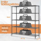 M MZG 5 Tiers Storage Shelves Load 3300LBS, Metal Shelving Wire Metal Shelving - Image 3