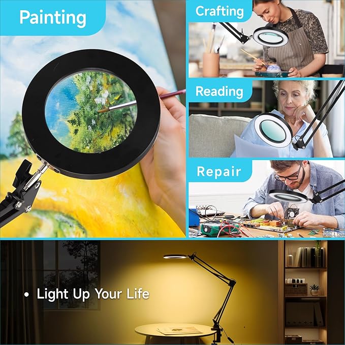LED Magnifier Desk Lamp with Stand, 3 Color Modes & Stepless Dimming 5-Diopter - Image 7
