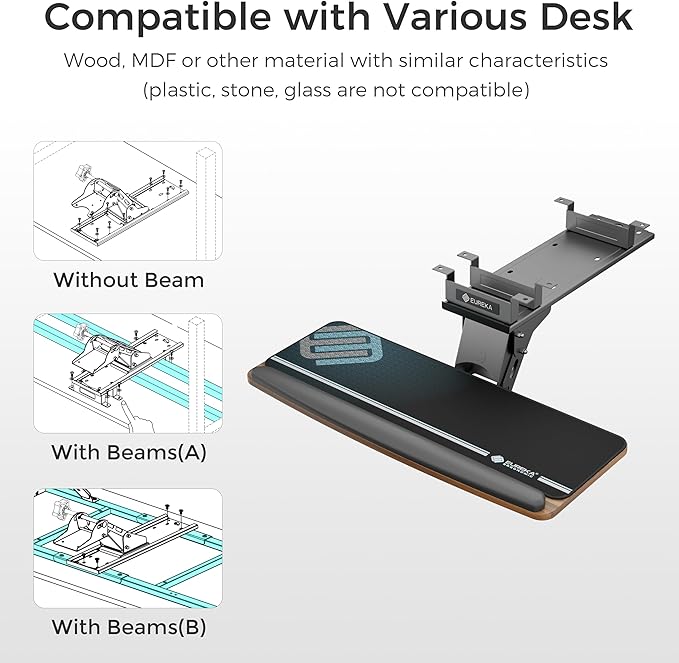 EUREKA ERGONOMIC Keyboard Tray Height Adjustable, Swivel Tilt Computer Keyboard - Image 8