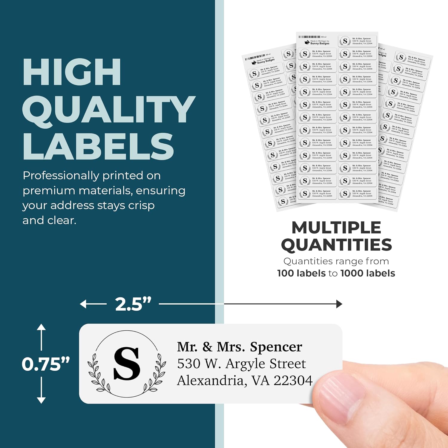 Personalized Return Address Labels - Custom Monogram Address Stickers on Sheets (100-1000 Labels)
