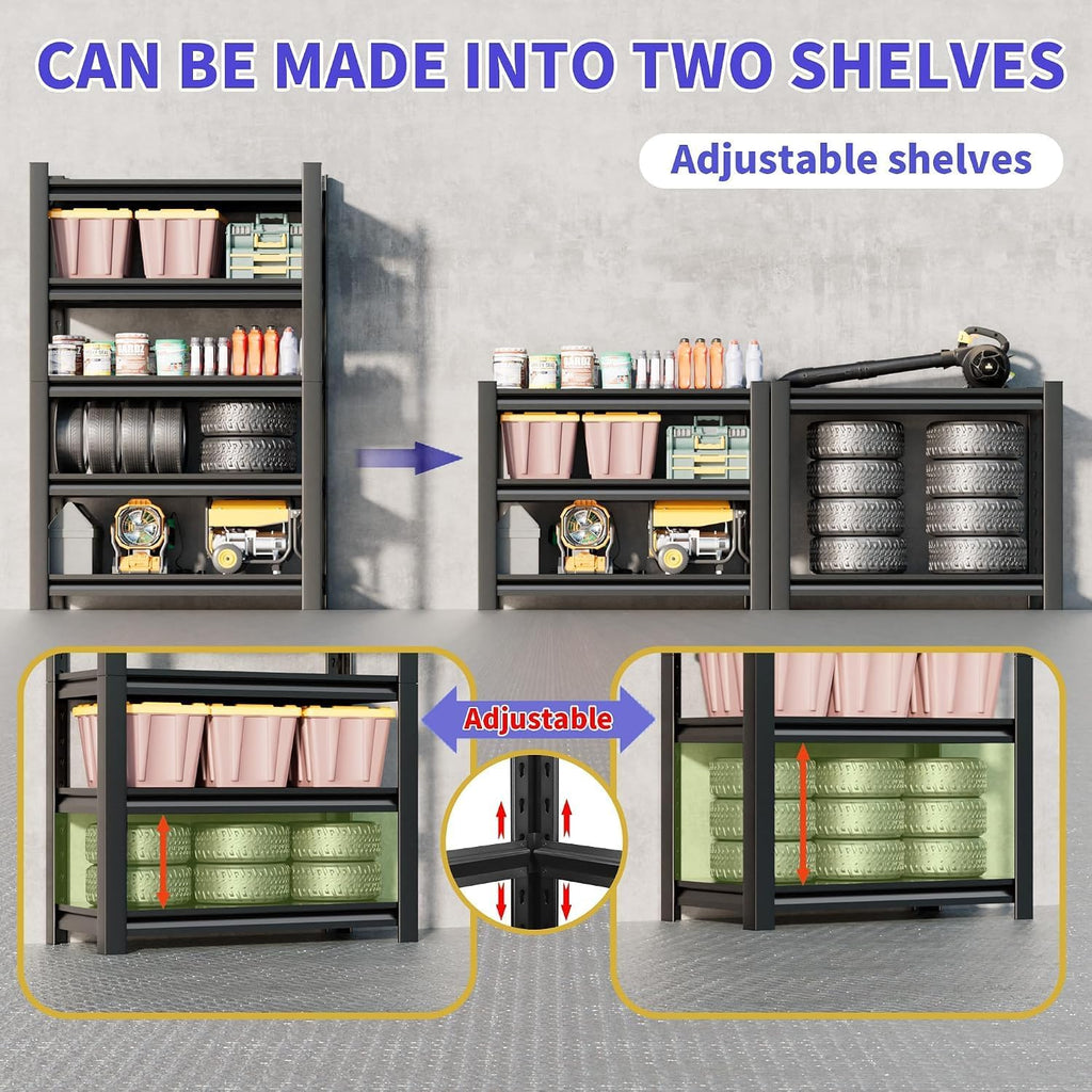 hzdbhd 58.7" h garage shelving unit, 5-tier metal showing dimensions