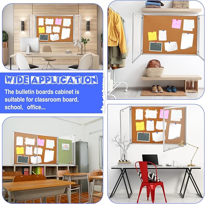 Enclosed Bulletin Board 48" x 36" Weather Resistant Lockable Notice Cork - Image 6