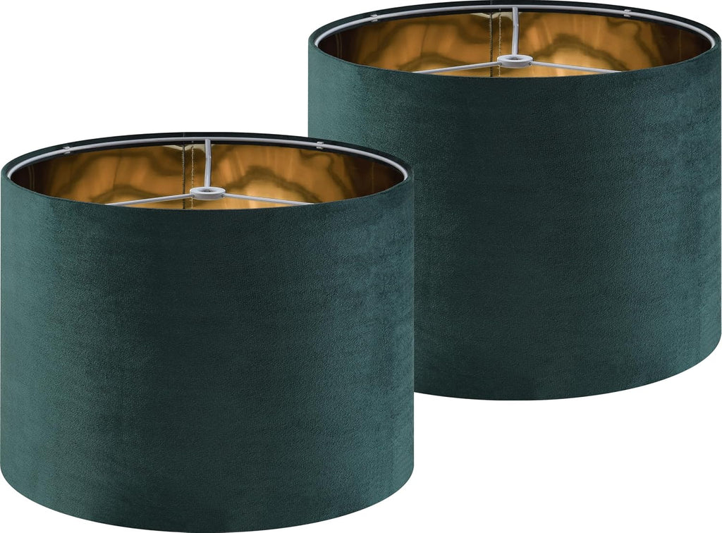 Green Velvet Lampshades Set of 2 Large Drum Lamp Shade 16" Top x 16" Bottom x