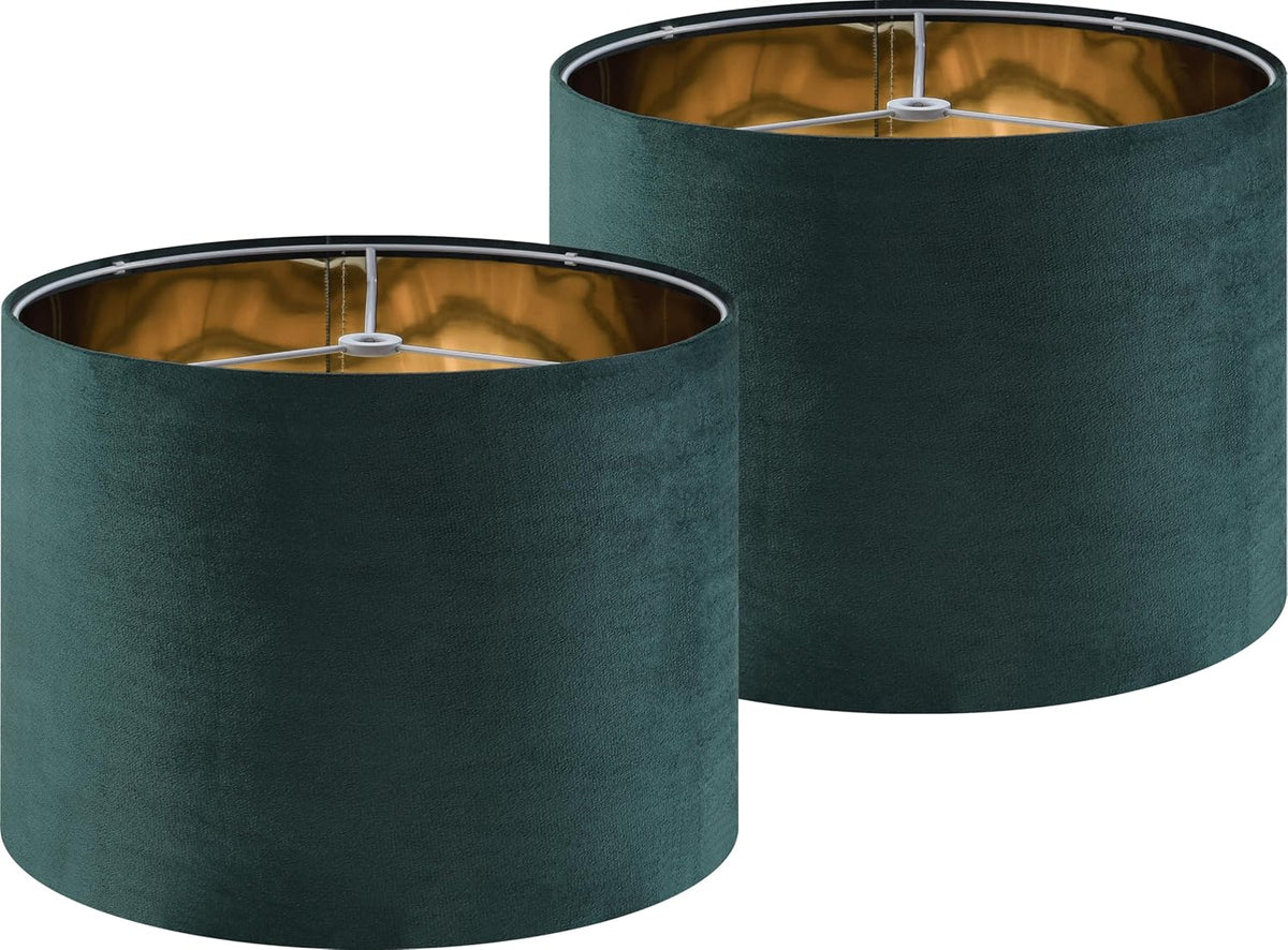 Green Velvet Lampshades Set of 2 Large Drum Lamp Shade 16" Top x 16" Bottom x