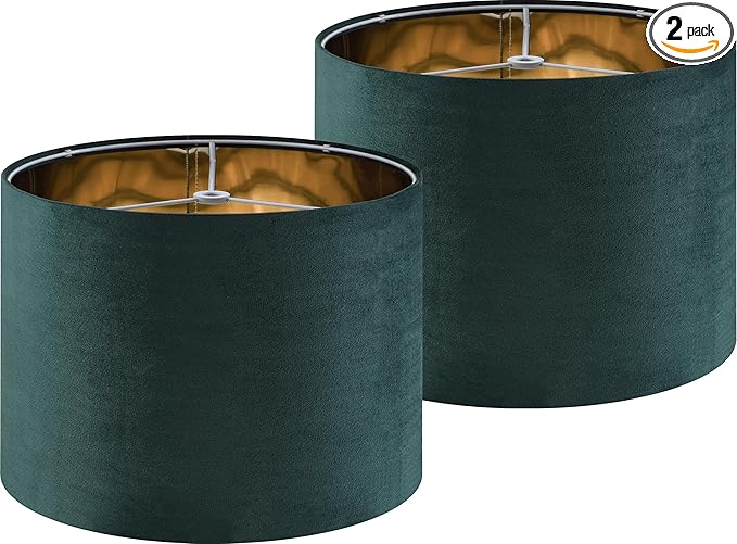 Green Velvet Lampshades Set of 2 Large Drum Lamp Shade 16" Top x 16" Bottom x by GOSO