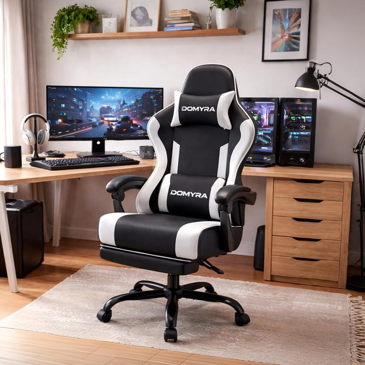 Gaming Chair for Adults with Footrest,Upgraded Ergonomic Chair,Black