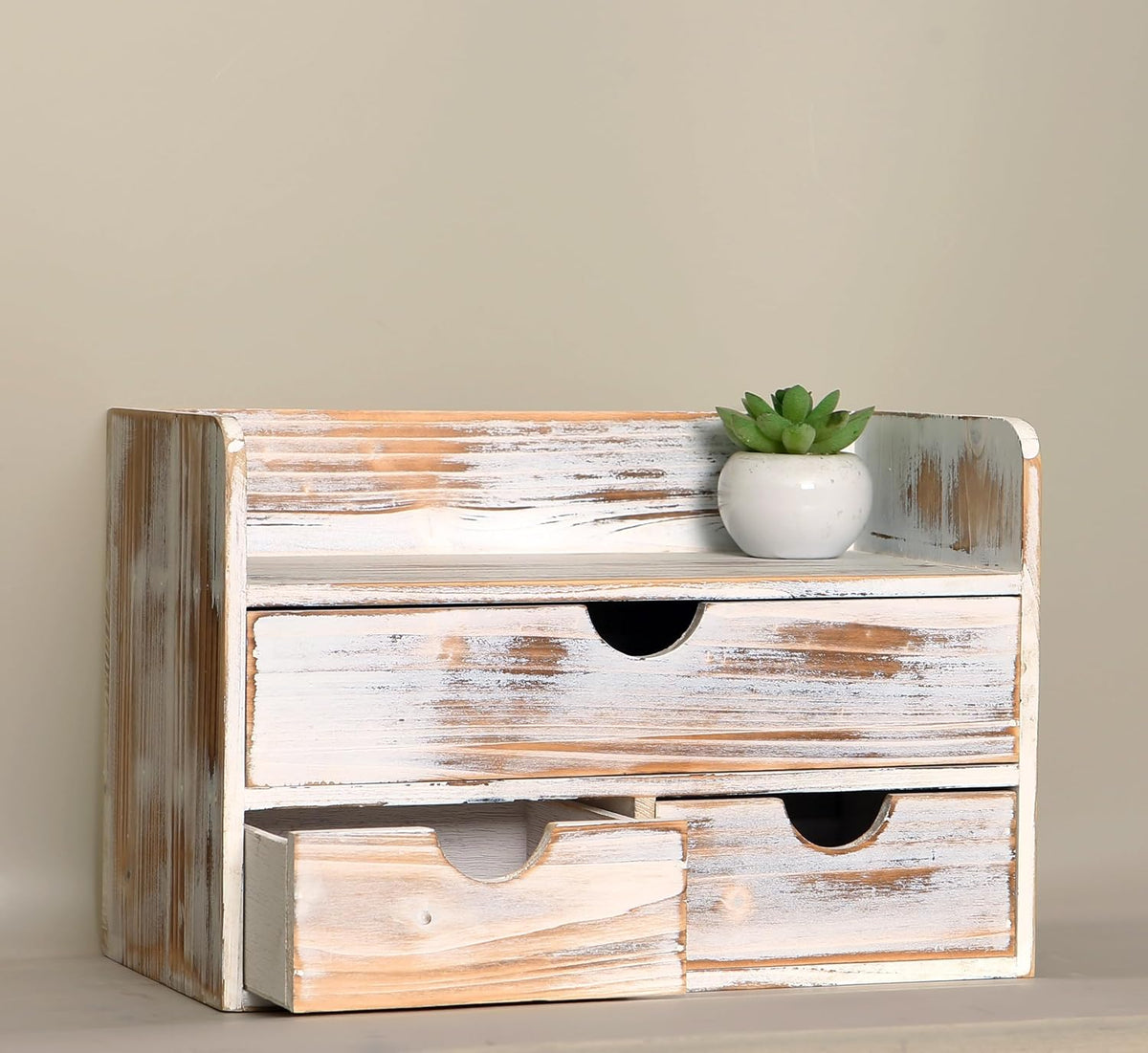 White Wooden 3 Drawer Desk Organizer with Shelf,Mail Rack Vanity Storage